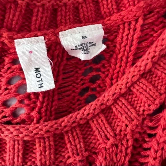 Anthropologie Moth Orange Crochet Knit Sweater Back Zip 3/4 Sleeves Size Small‎ - Picture 8 of 8